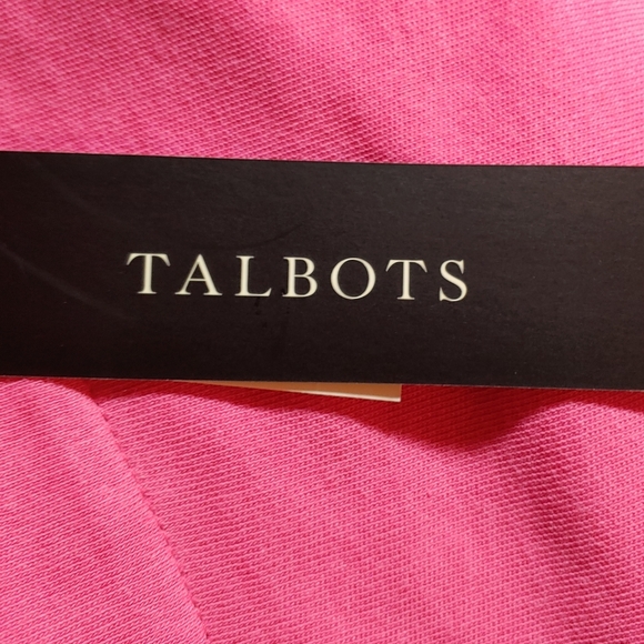 Talbots Pink Shift Dress 100% Cotton Right Shoulder Zip Split Seams Grey Piping - Picture 9 of 14